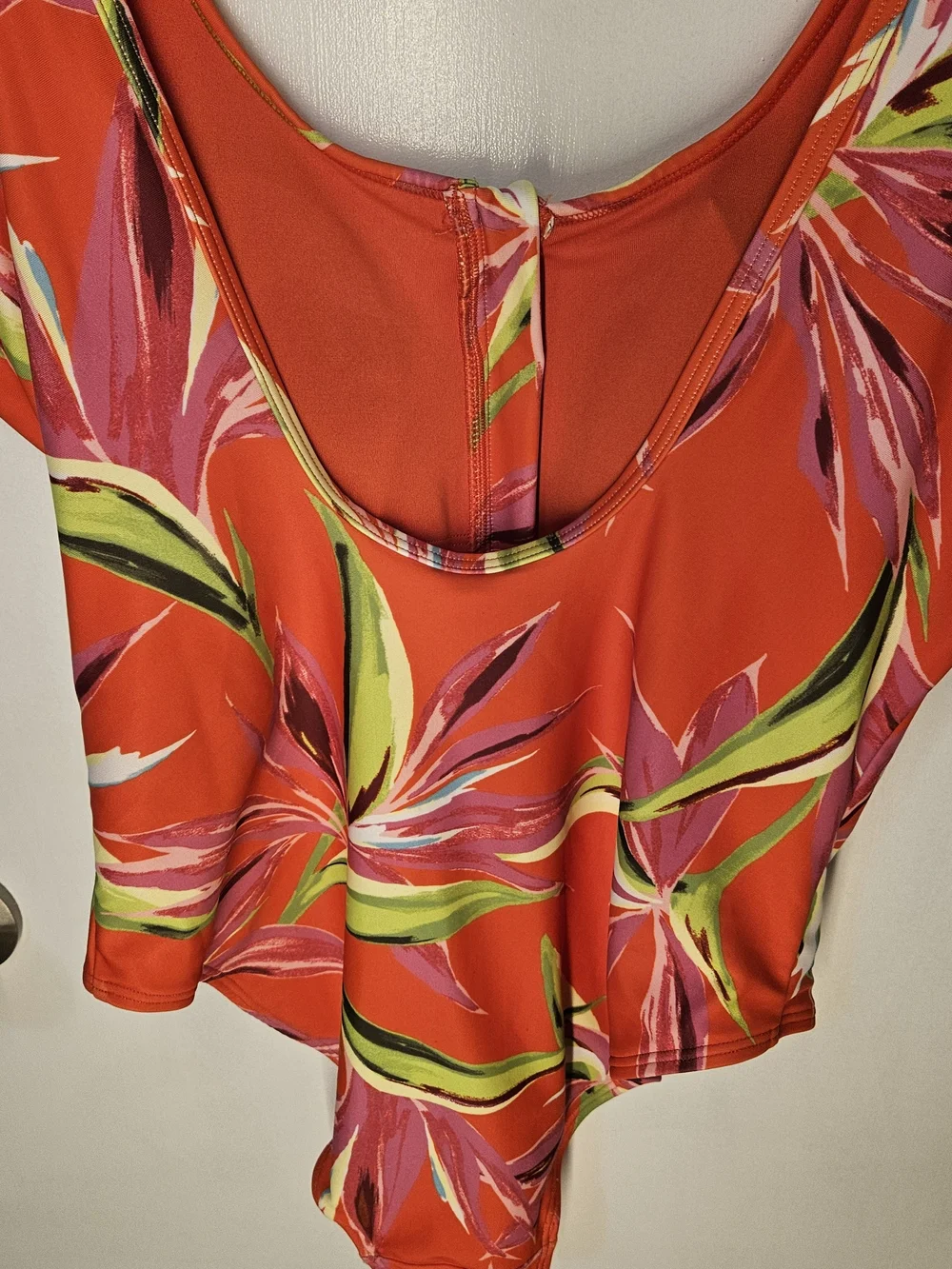 Old Navy Women M Regular Orange Tropical Floral One-Piece Swimsuit Zip Front - Picture 10 of 14